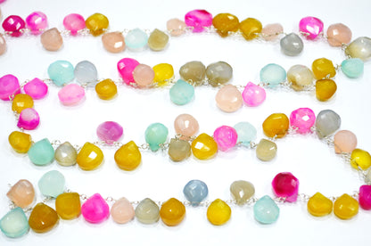 Pastel Multi Chalcedony Faceted Heart Shape Rosary Beaded Chain , 7 - 12 mm , RB-6081