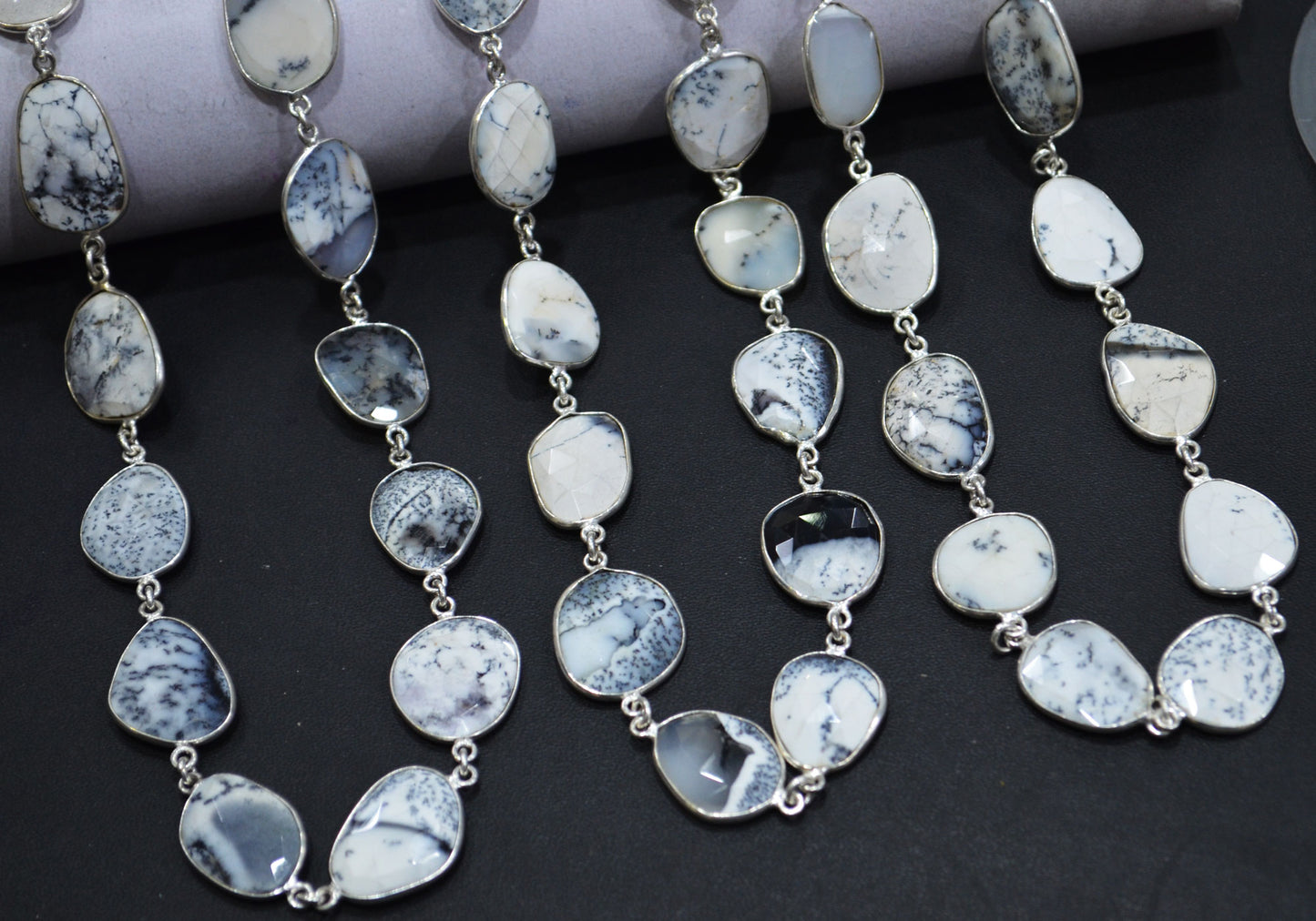 Dendrite Opal Faceted Slice Shape Connector Chain , 16 - 19 mm , RB-6082