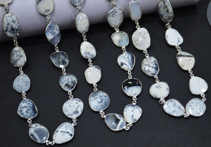 Dendrite Opal Faceted Slice Shape Connector Chain , 16 - 19 mm , RB-6082