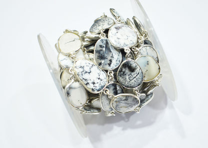Dendrite Opal Faceted Slice Shape Connector Chain , 16 - 19 mm , RB-6082