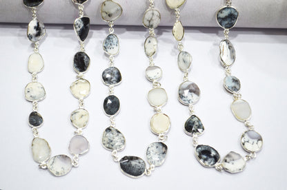 Dendrite Opal Faceted Slice Shape Connector Chain , 8 - 12 mm , RB-6083