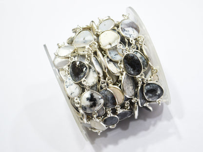 Dendrite Opal Faceted Slice Shape Connector Chain , 8 - 12 mm , RB-6083