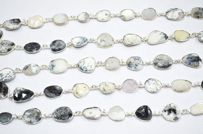 Dendrite Opal Faceted Slice Shape Connector Chain , 8 - 12 mm , RB-6083