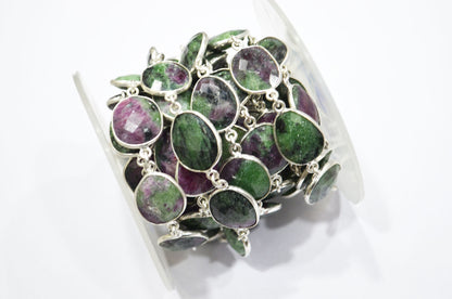 Ruby Zoisite Faceted Slice Shape Connector Chain , 13 - 16 mm , RB-6084