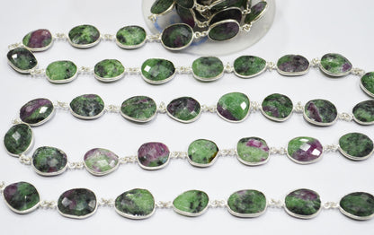 Ruby Zoisite Faceted Slice Shape Connector Chain , 13 - 16 mm , RB-6084