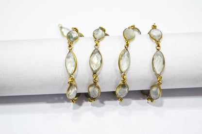 Green Amethyst Faceted Marquise Shape Connector Chain , 8x15 mm , RB-6085
