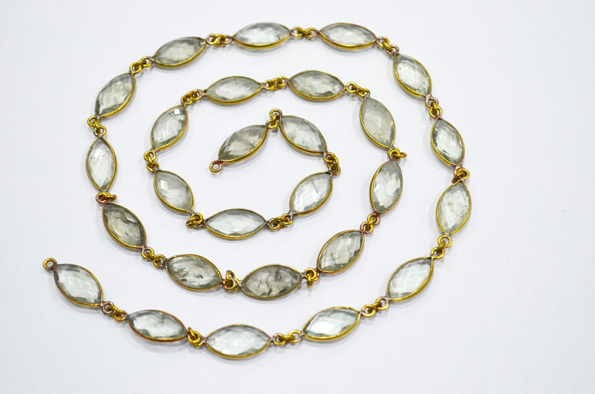 Green Amethyst Faceted Marquise Shape Connector Chain , 8x15 mm , RB-6085