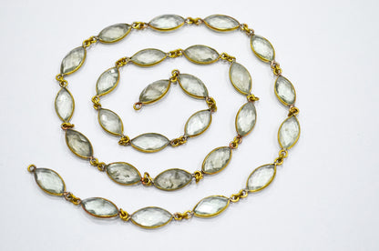Green Amethyst Faceted Marquise Shape Connector Chain , 8x15 mm , RB-6085