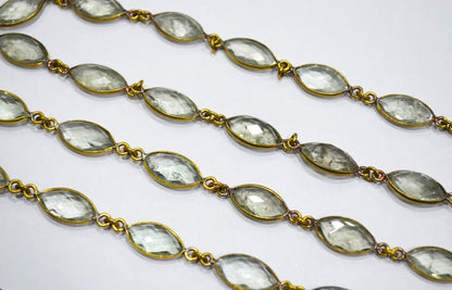 Green Amethyst Faceted Marquise Shape Connector Chain , 8x15 mm , RB-6085