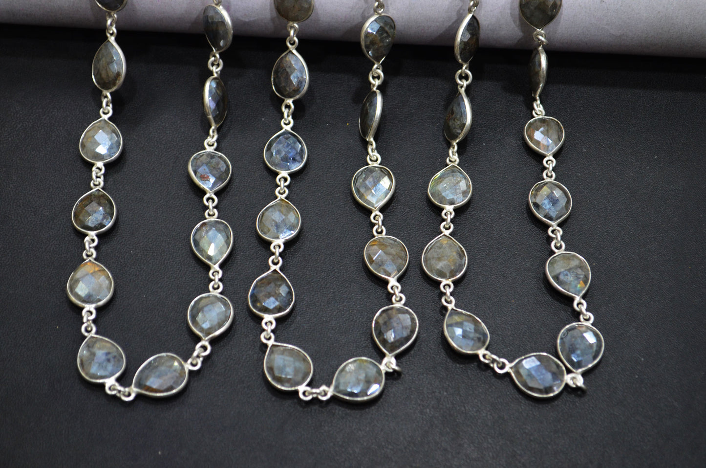 Labradorite AB Coated Faceted Pear Shape Connector Chain , 10x12 mm , RB-6086