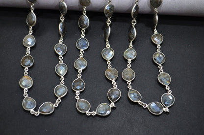 Labradorite AB Coated Faceted Pear Shape Connector Chain , 10x12 mm , RB-6086