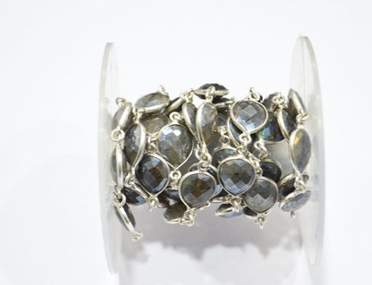 Labradorite AB Coated Faceted Pear Shape Connector Chain , 10x12 mm , RB-6086