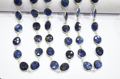 Natural Sodalite Faceted Egg Shape Connector Chain , 12x14 - 13x15 mm , RB-6087