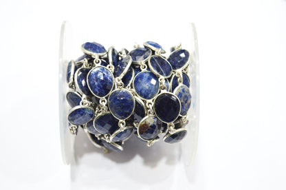Natural Sodalite Faceted Egg Shape Connector Chain , 12x14 - 13x15 mm , RB-6087