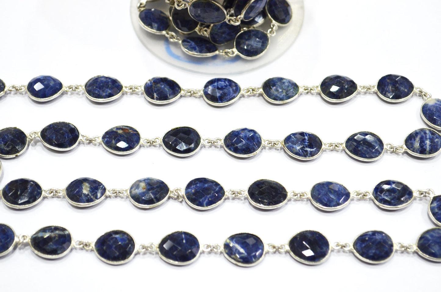 Natural Sodalite Faceted Egg Shape Connector Chain , 12x14 - 13x15 mm , RB-6087