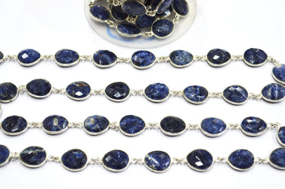 Natural Sodalite Faceted Egg Shape Connector Chain , 12x14 - 13x15 mm , RB-6087