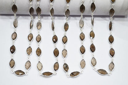 Smoky Hydro Quartz Faceted Marquise Shape Connector Chain , 8x15 mm , RB-6088