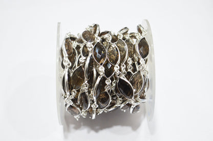 Smoky Hydro Quartz Faceted Marquise Shape Connector Chain , 8x15 mm , RB-6088
