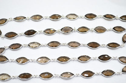 Smoky Hydro Quartz Faceted Marquise Shape Connector Chain , 8x15 mm , RB-6088