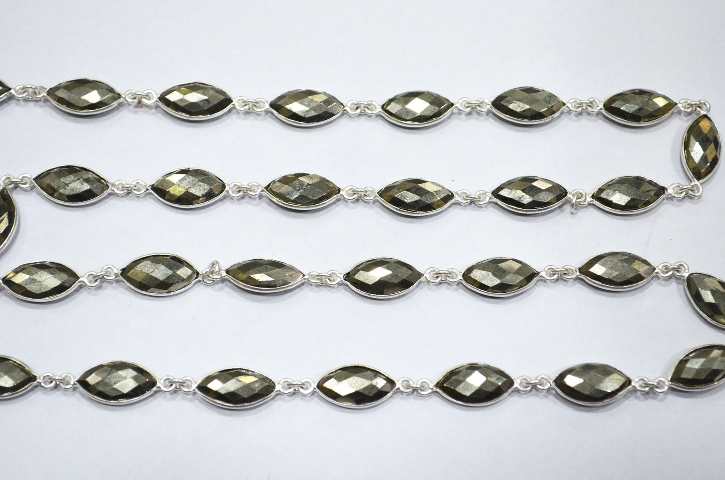 Natural Pyrite Faceted Marquise Shape Connector Chain , 8x15 mm , RB-6089