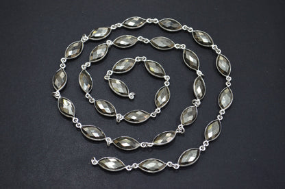 Natural Pyrite Faceted Marquise Shape Connector Chain , 8x15 mm , RB-6089