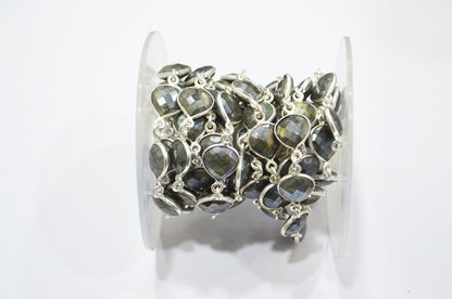 Labradorite AB Coated Faceted Heart Shape Connector Chain , 10 mm , RB-6090