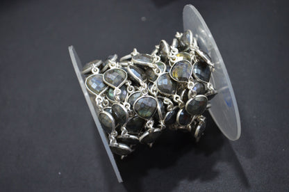 Labradorite AB Coated Faceted Heart Shape Connector Chain , 10 mm , RB-6090