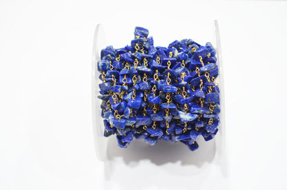 Lapis Lazuli Smooth Irregular Flat Chips Shape Rosary Beaded Chain , 2 - 4.50 mm , RB-6113