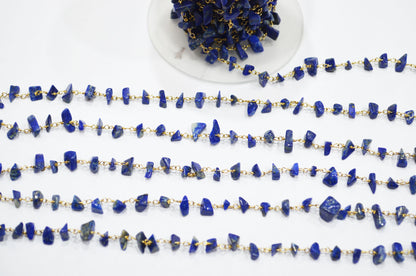 Lapis Lazuli Smooth Irregular Flat Chips Shape Rosary Beaded Chain , 2 - 4.50 mm , RB-6113