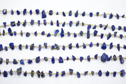 Lapis Lazuli Smooth Irregular Flat Chips Shape Rosary Beaded Chain , 2 - 4.50 mm , RB-6113