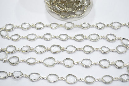 Rock Crystal Faceted Slice Shape Connector Chain , 13 - 18 mm , RB-6094