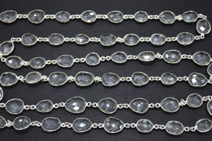 Rock Crystal Faceted Slice Shape Connector Chain , 13 - 18 mm , RB-6094