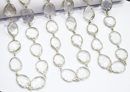 Rock Crystal Faceted Slice Shape Connector Chain , 18 - 22 mm , RB-6095
