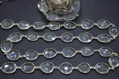 Rock Crystal Faceted Slice Shape Connector Chain , 18 - 22 mm , RB-6095