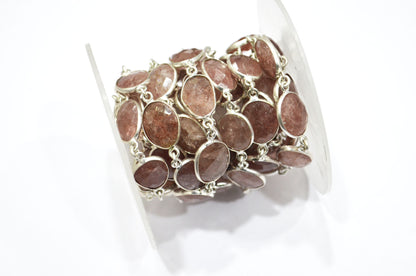 Red Strawberry Quartz Faceted Slice Shape Connector Chain , 9 - 14 mm , RB-6096