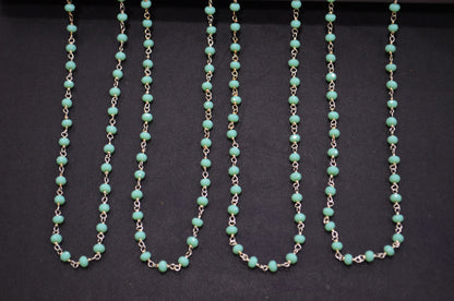Amazonite Chalcedony (Jade) Faceted Rondelle Shape Rosary Beaded Chain , 4 mm , RB-6098