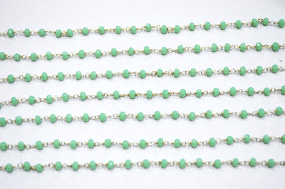 Amazonite Chalcedony (Jade) Faceted Rondelle Shape Rosary Beaded Chain , 4 mm , RB-6098