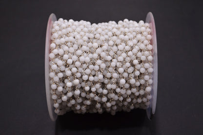 Natural White Agate Smooth Round Shape Rosary Beaded Chain , 4 - 4.50 mm , RB-6099