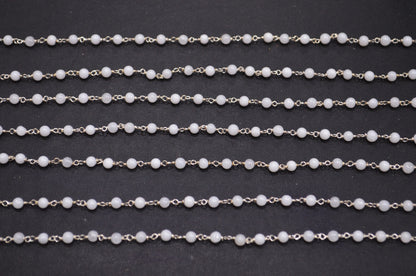 Natural White Agate Smooth Round Shape Rosary Beaded Chain , 4 - 4.50 mm , RB-6099