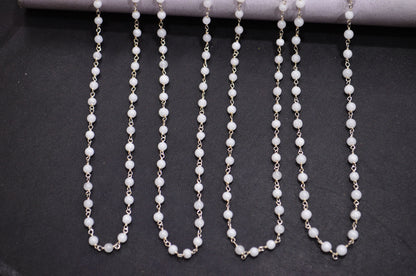 Natural White Agate Smooth Round Shape Rosary Beaded Chain , 4 - 4.50 mm , RB-6099