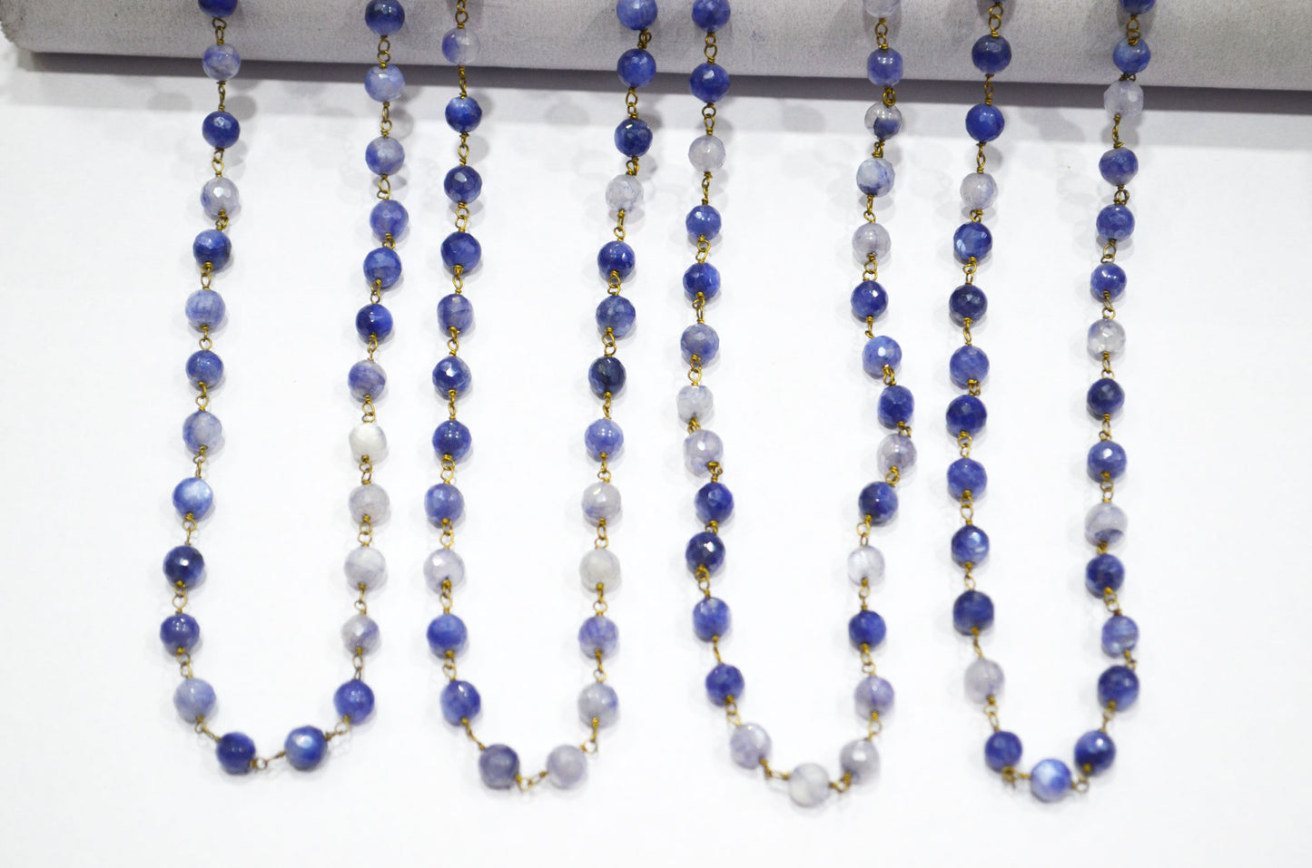 Sapphire Colored Moonstone Faceted Round Shape Rosary Beaded Chain , 4 - 4.50 mm , RB-6105