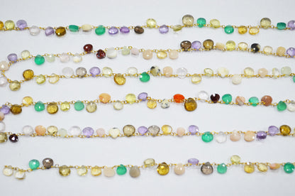 Multi Semi Precious Stone Heart Shape Chain , Multi Semi Precious Faceted Heart Rosary Beaded Chain , 5x5 - 7x7 mm , RB-6106