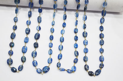 Natural Kyanite Smooth Oval Nuggets Rosary Beaded Chain , Natural Kyanite Wire Wrapped Chain , 5x7 - 7x8 mm , RB-6107