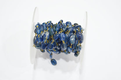 Natural Kyanite Smooth Oval Nuggets Rosary Beaded Chain , Natural Kyanite Wire Wrapped Chain , 5x7 - 7x8 mm , RB-6107