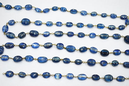 Natural Kyanite Smooth Oval Nuggets Rosary Beaded Chain , Natural Kyanite Wire Wrapped Chain , 5x7 - 7x8 mm , RB-6107