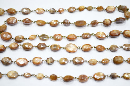 Mystic Caramel Moonstone Faceted Oval Rosary Beaded Chain , 8 - 14 mm , RB-6108