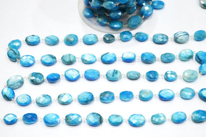 Mystic Aqua Blue Moonstone Faceted Oval Shape Rosary Beaded Chain , 8 - 16 mm , RB-6109