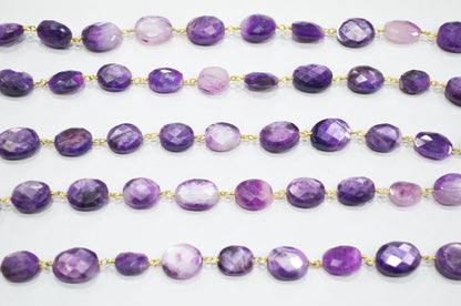 Mystic Lavender Moonstone Faceted Oval Shape Rosary Beaded Chain , 8 - 15 mm , RB-6110