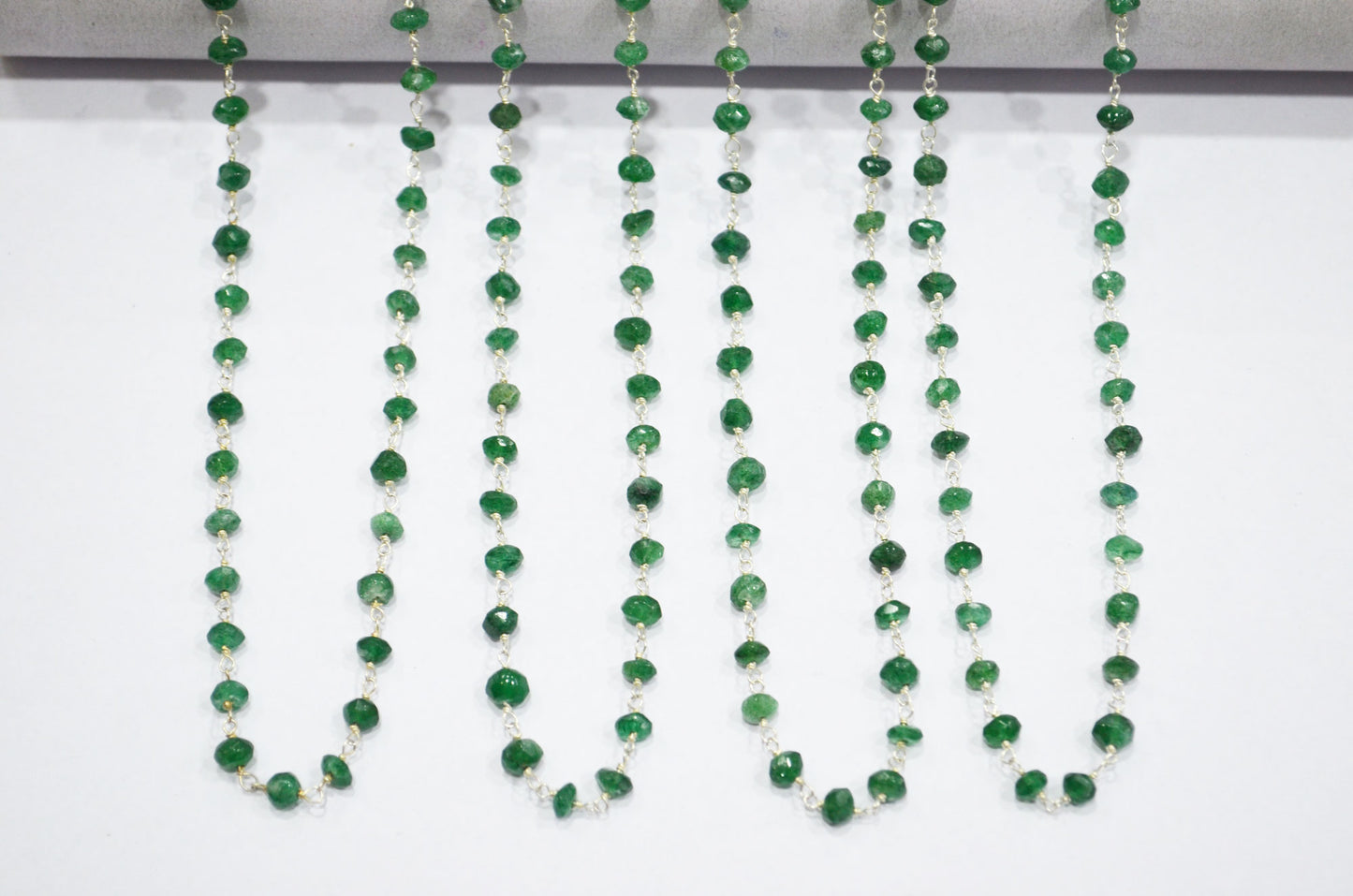 Green Aventurine Faceted Uneven Button Shape Rosary Beaded Chain , 4 - 5 mm , RB-6112