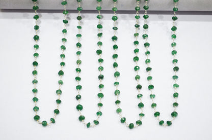 Green Aventurine Faceted Uneven Button Shape Rosary Beaded Chain , 4 - 5 mm , RB-6112